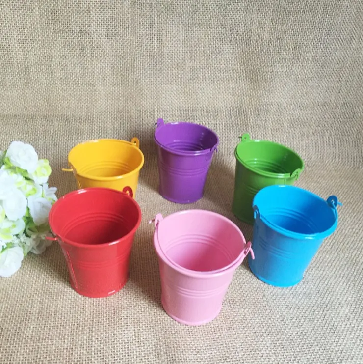 Colorful Mini Garden Bucket Pail Wedding Decoration Candy Box Flower Planting Pot with Handle Iron Water Metal Bucket