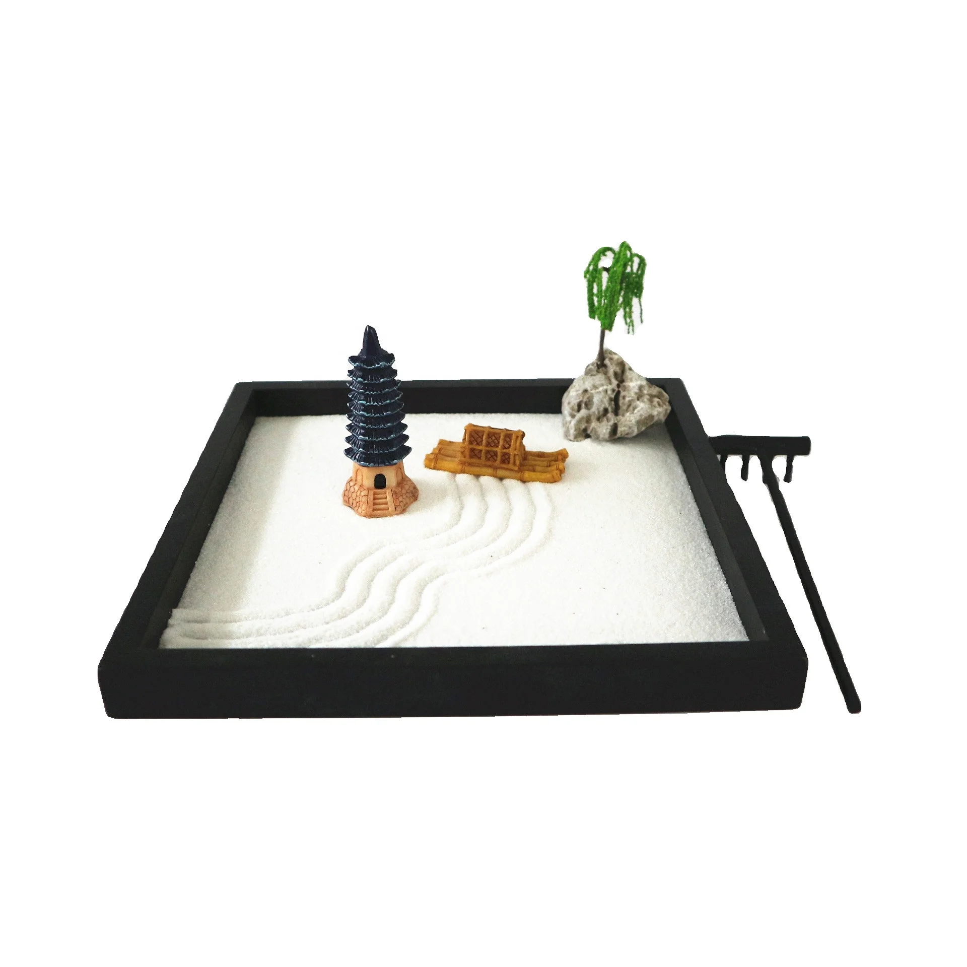 Premium Japanese Mini Zen Garden Kit for Desk Luxury Home Decor Rock Garden with Rake for Room Use or Art