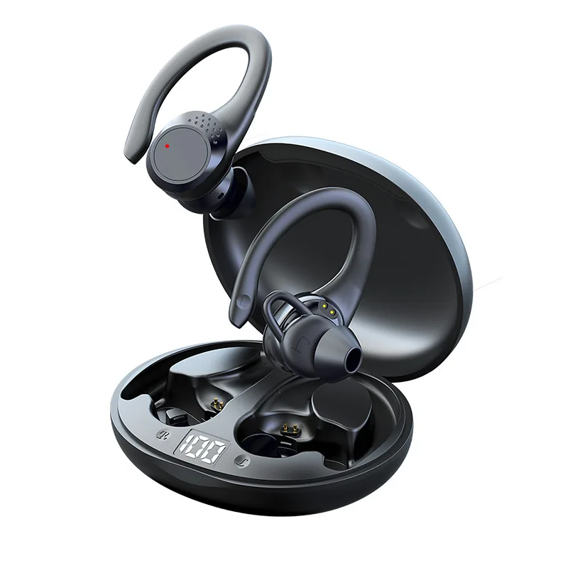 2022 Super Bass S09 LED Display Headphones Ear Hook Wireless Sports Running earphone OEM logo TWS Waterproof Ear Hook Earbuds