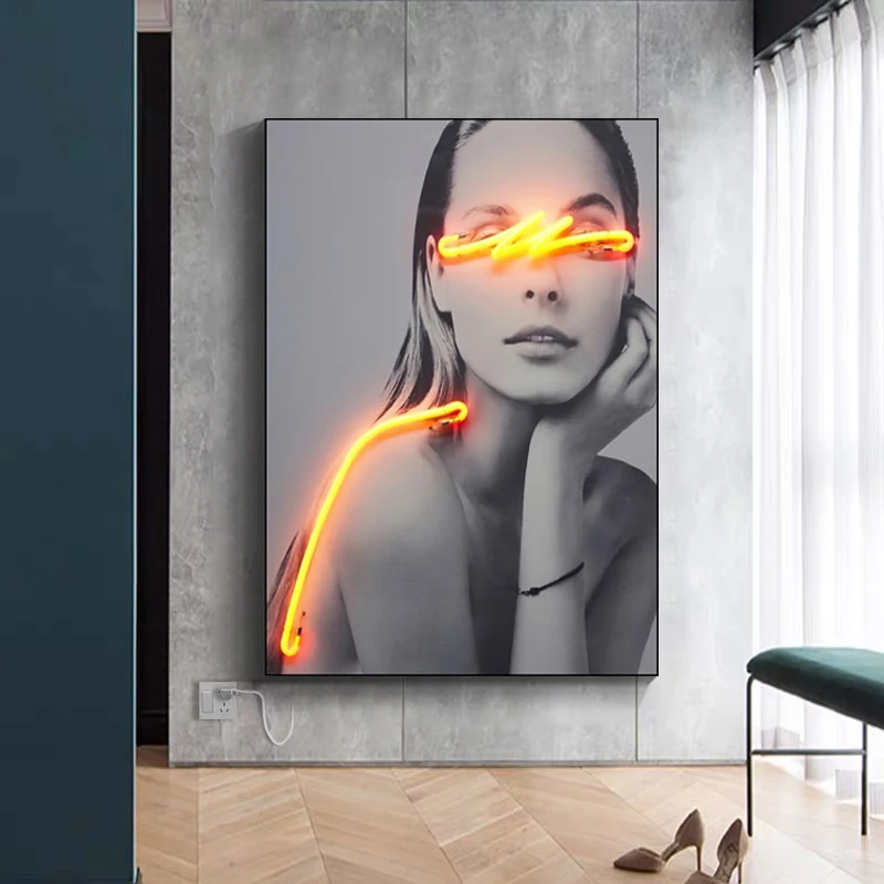JZ  Home Decoration Led Light Decorative Picture Illuminated Portrait Print Canvas Poster Artwork 3D Painting Led