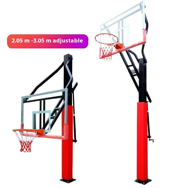 Outdoor adult standard pre buried basketball frame with adjustable and movable basketball stand for entertainment games