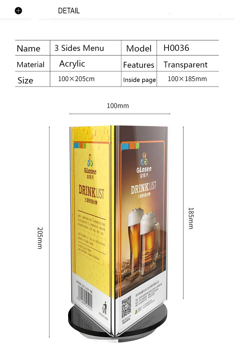 triangle shape acrylic table display stand menu holder