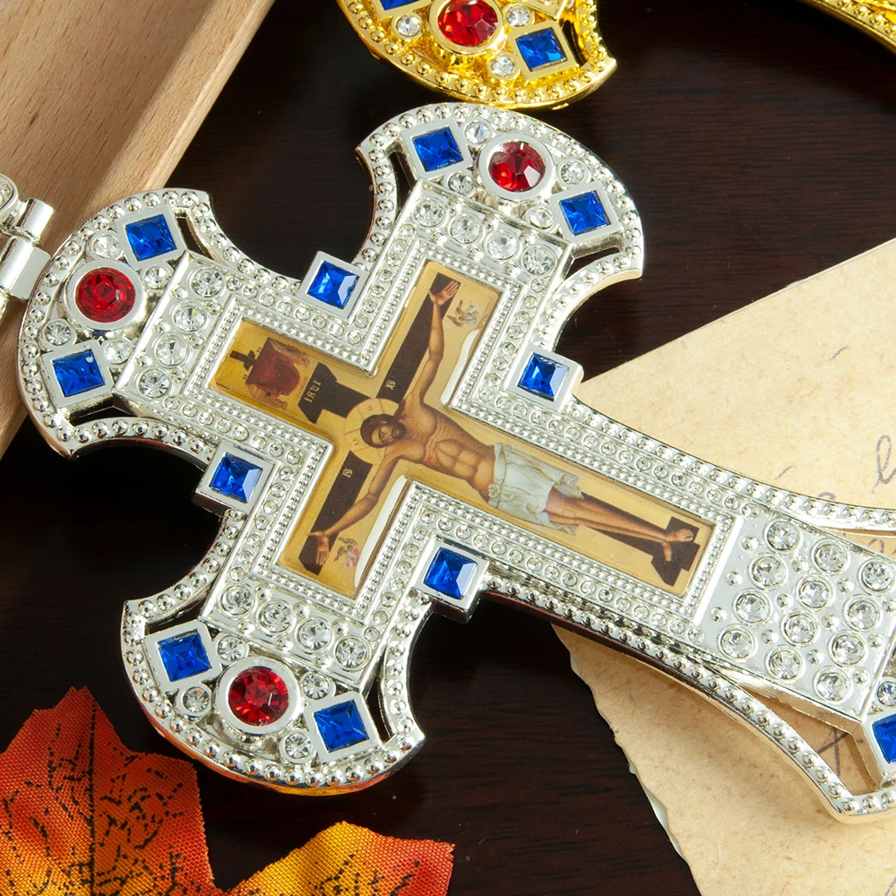 HT Large Size Orthodox Church Cross Necklace Gold Fashion Gold Silver Plated Resin Jesus Crucifix Orthodox Priest for Prayer