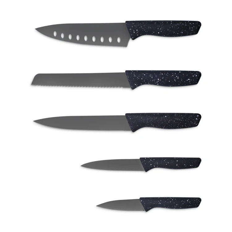 2024 Hot Soft TPR Touching 5 Pcs PVD Coating Stainless Steel Kitchen Chef Knife Set