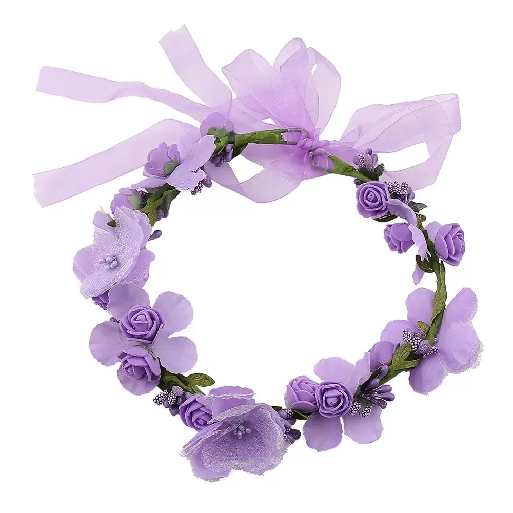 Purple Flower Tiara for Women Wedding Hair Pieces for Brides Flower Crown for Girls White Flower Headband Hair Accessories