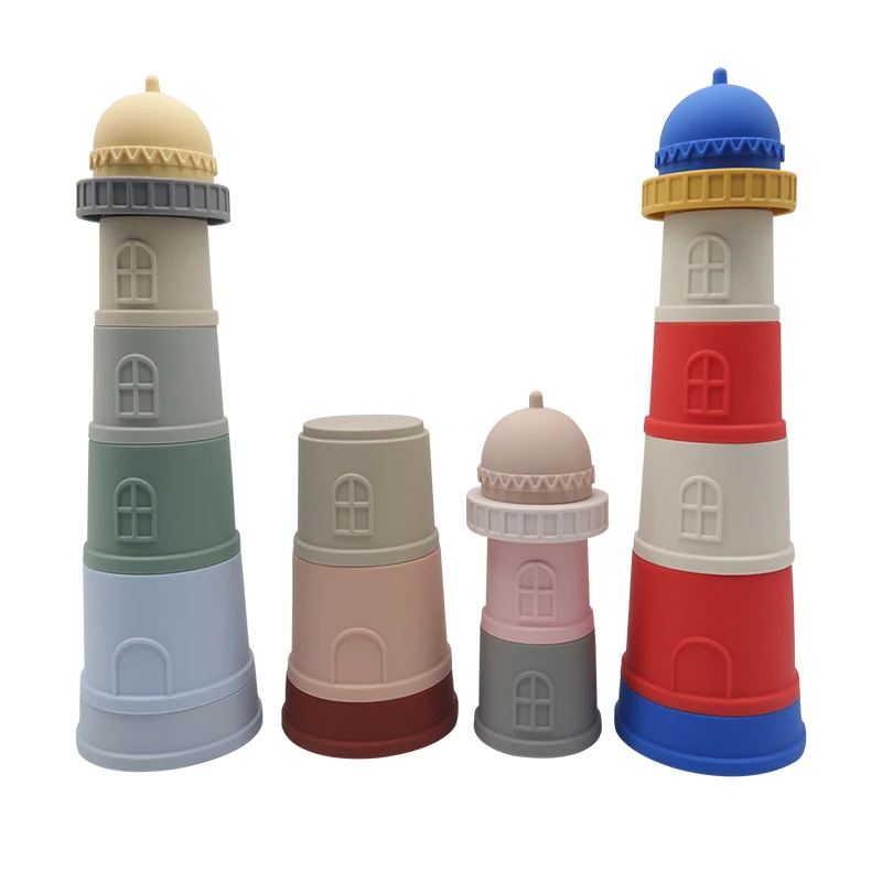 Food Grade Silicone Silicone Stacking Toy For Cups Baby Puzzle Stackable Toy Hard Building Blocks Baby Silicone Stacking Cups