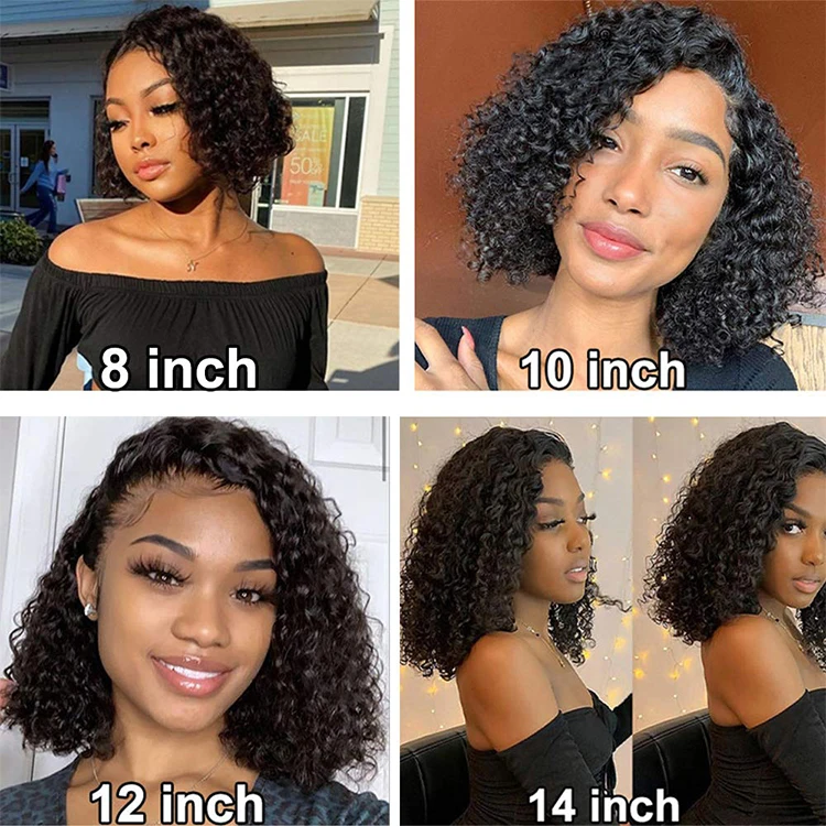 Virgin Hair Wig Lace Front Human Hair Wigs for Black T Shape Middle Part Deep Wave 150% Density Pre Plucked Curly Women Short