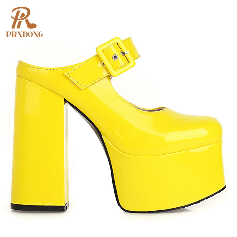 Women High Heels Platform Mary Janes Buckle Straps Pumps Office Ladies Weddings Party Dress Female PU Leather Shoes Plus Size