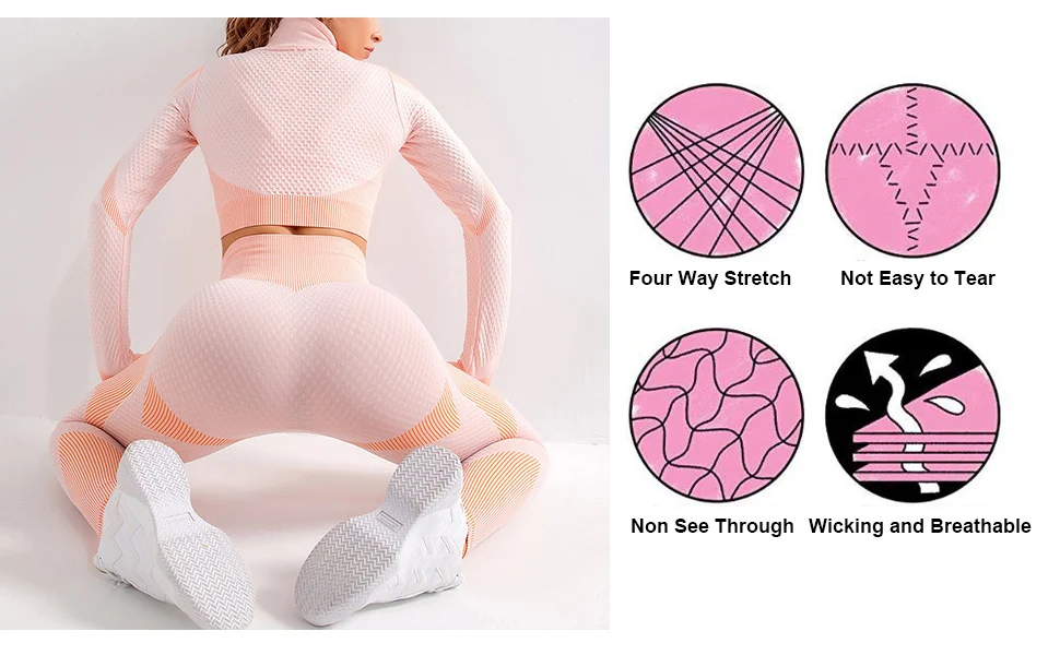 Изготовленный на заказ логотип круглый вырез горловины с длинным рукавом облегающий короткий топ с высокой талией, спортивные брюки для девочек, комплект спортивной одежды, женский спортивный тренировочный костюм