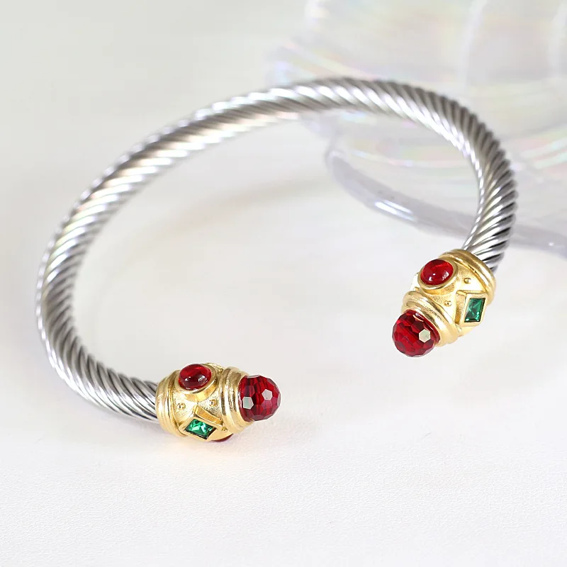 Beimai OEM stainless steel coil wire colorful crystal bangle