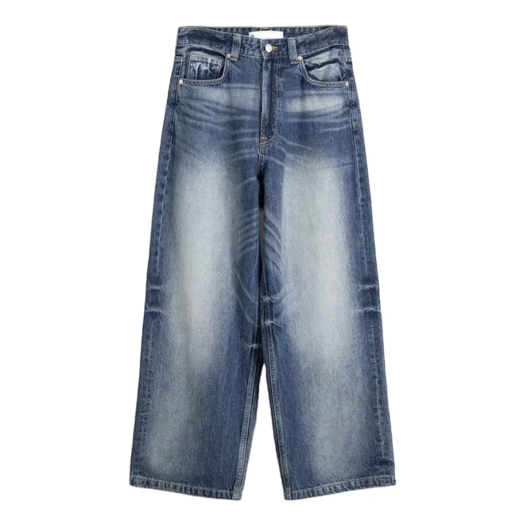 Ds Denim Manufacturer Men Blue Washed Stacked Baggy Jeans Urband Wear Men Denim Pants Streetwear Skater Wear Clothing