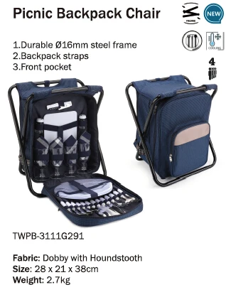 Custom insulated picnic bag outdoor indoor fishing hiking beach barbecue compact portable camping chair with ice bag