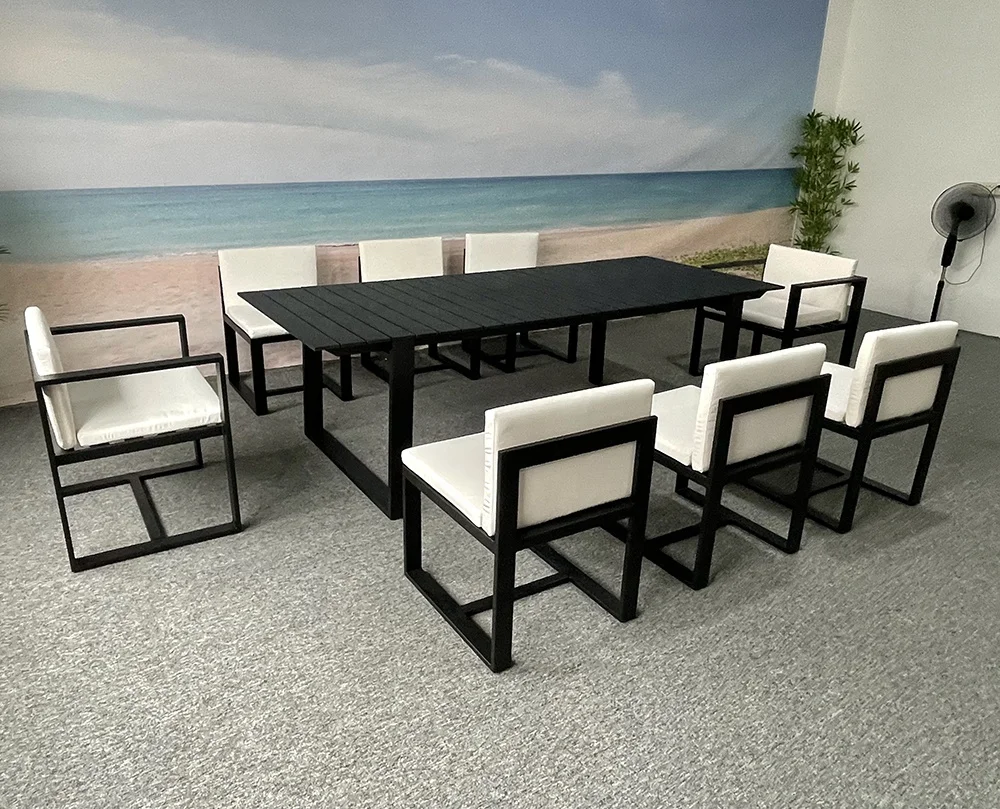 KD Packing Aluminum outdoor furniture 8 seater backrest and armrest dining sets Garden dining table