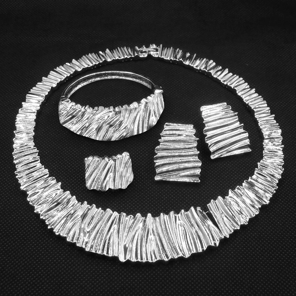 Yuliali Exquisite Noble Big Style Silver Jewelry Set Unique Women Wholesale Design Necklace Dating 4 Pieces Jewellery Sets