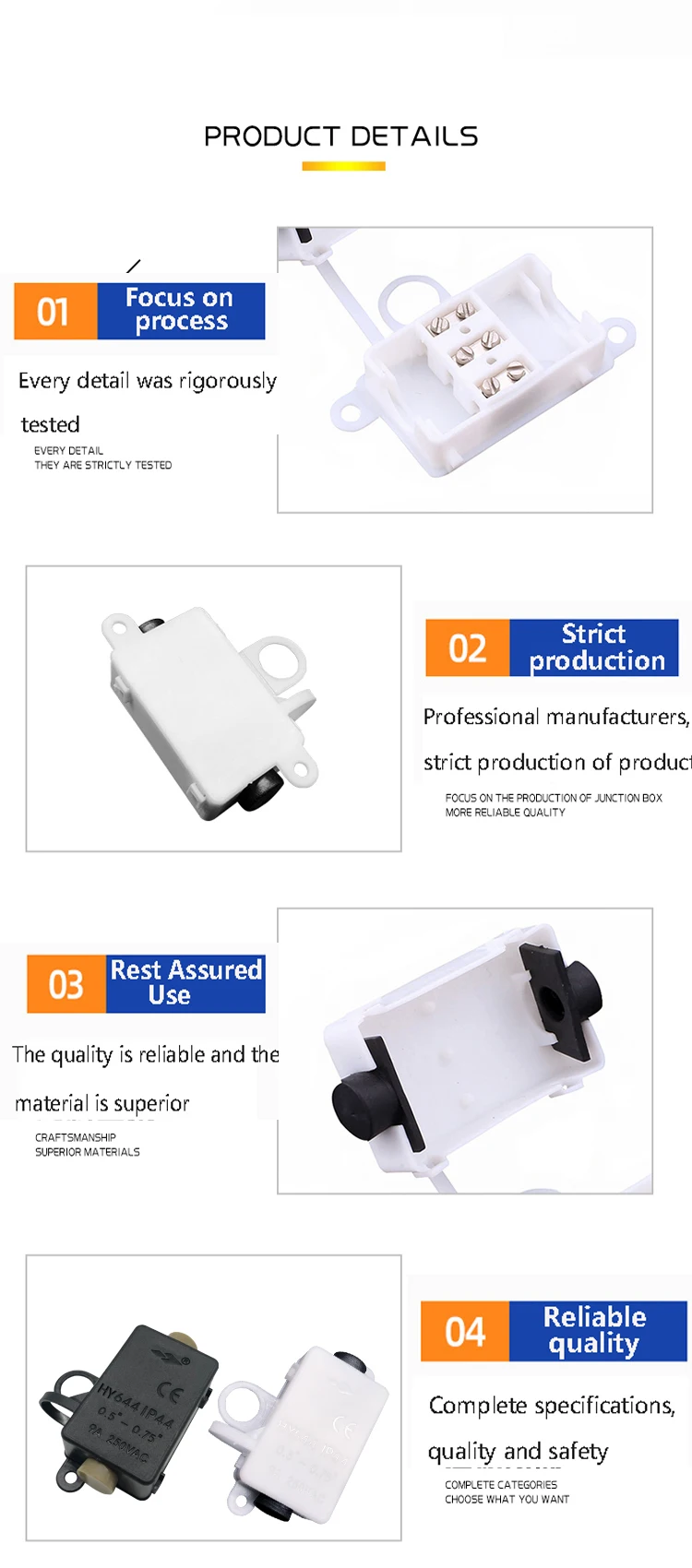 Ip44 3-core Indoor Waterproof Junction Box with 3 pin connector M644 electrical appliance screwless wiring terminal box