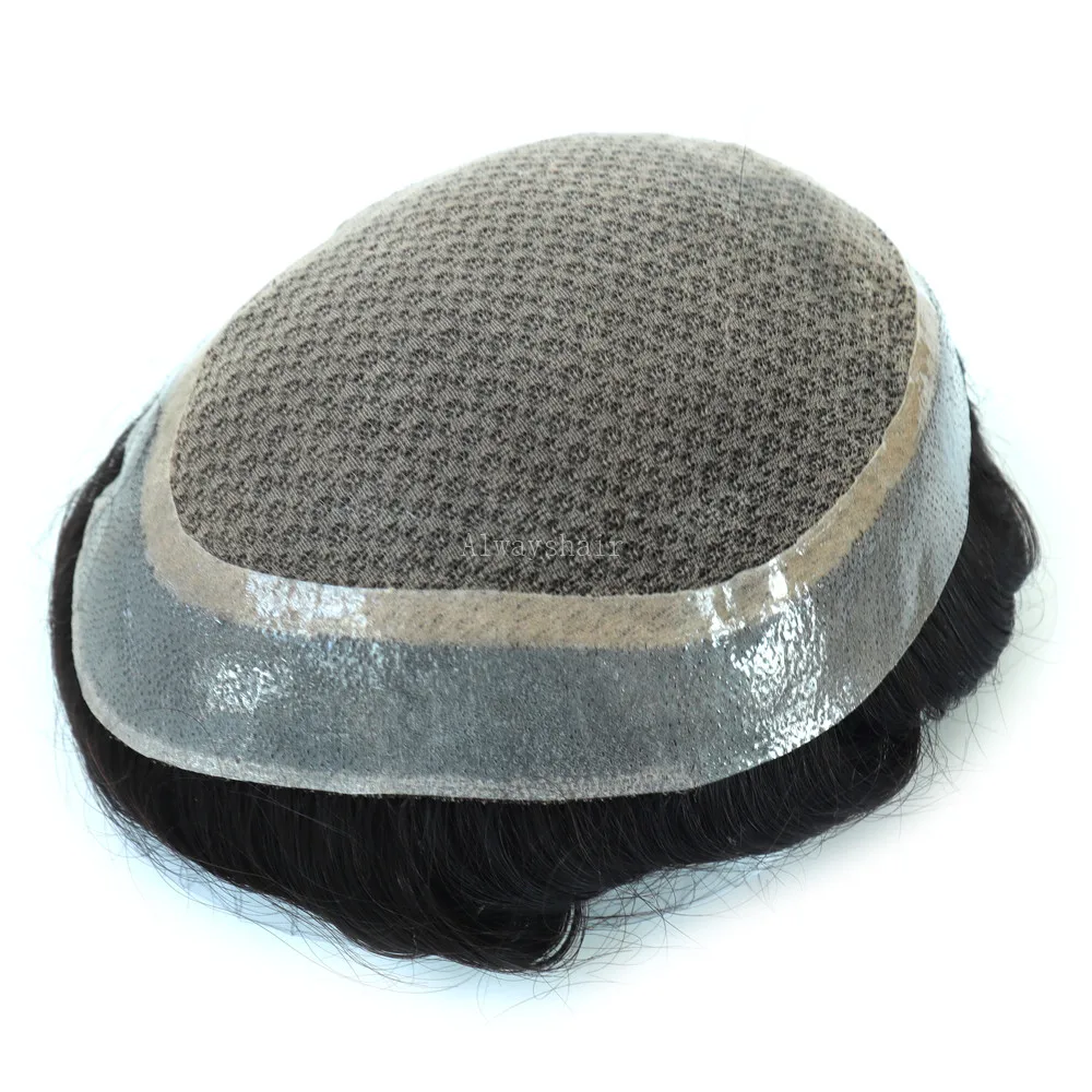 M-Lace Inject Lace Natural Remy Hair Toupee for Men Silk Base