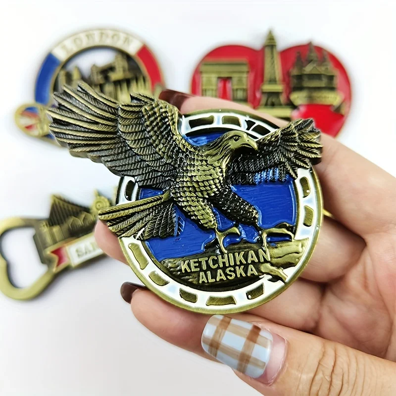 World Tour 3D Metal Tourist Fridge Magnets France, Britain, Germany, Italy, And India Souvenir With Magnetic
