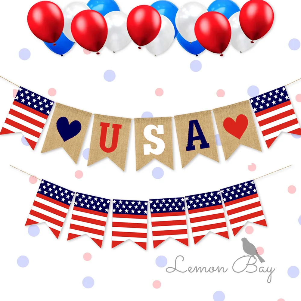 july 4th decorations craft ,Patriotic Party Set ,American Memorial Day home decoration balloons banner