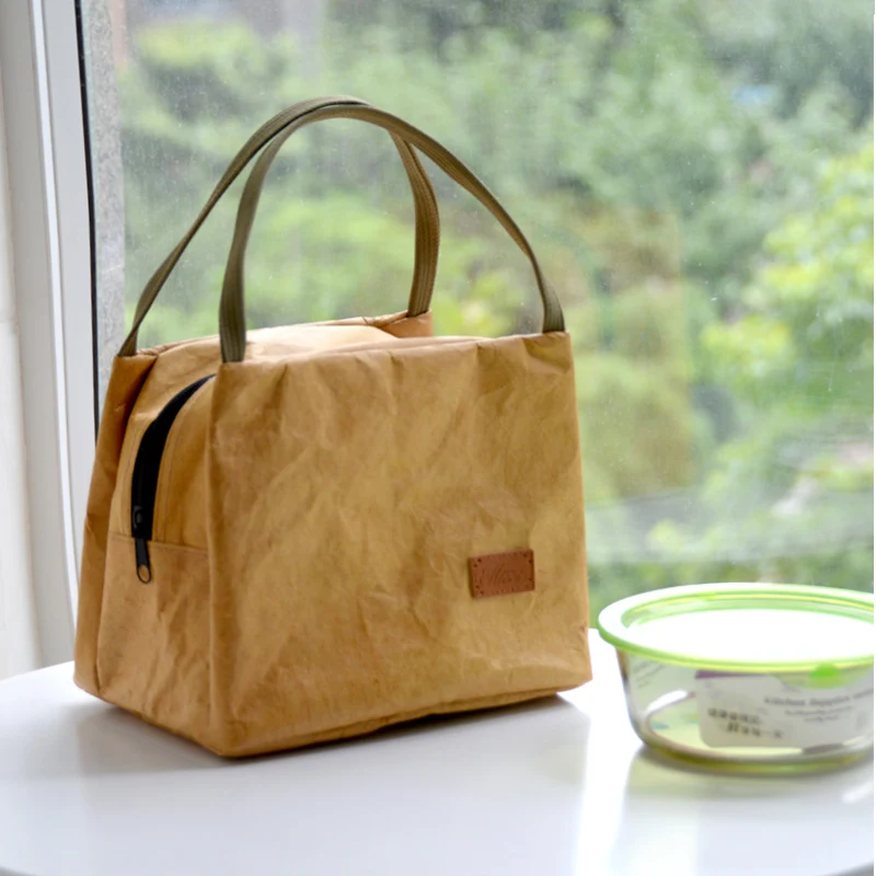 Fashion eco custom dupont lunch paper tote bag washed kraft tyvek paper handbag waterproof handled shopping food bag