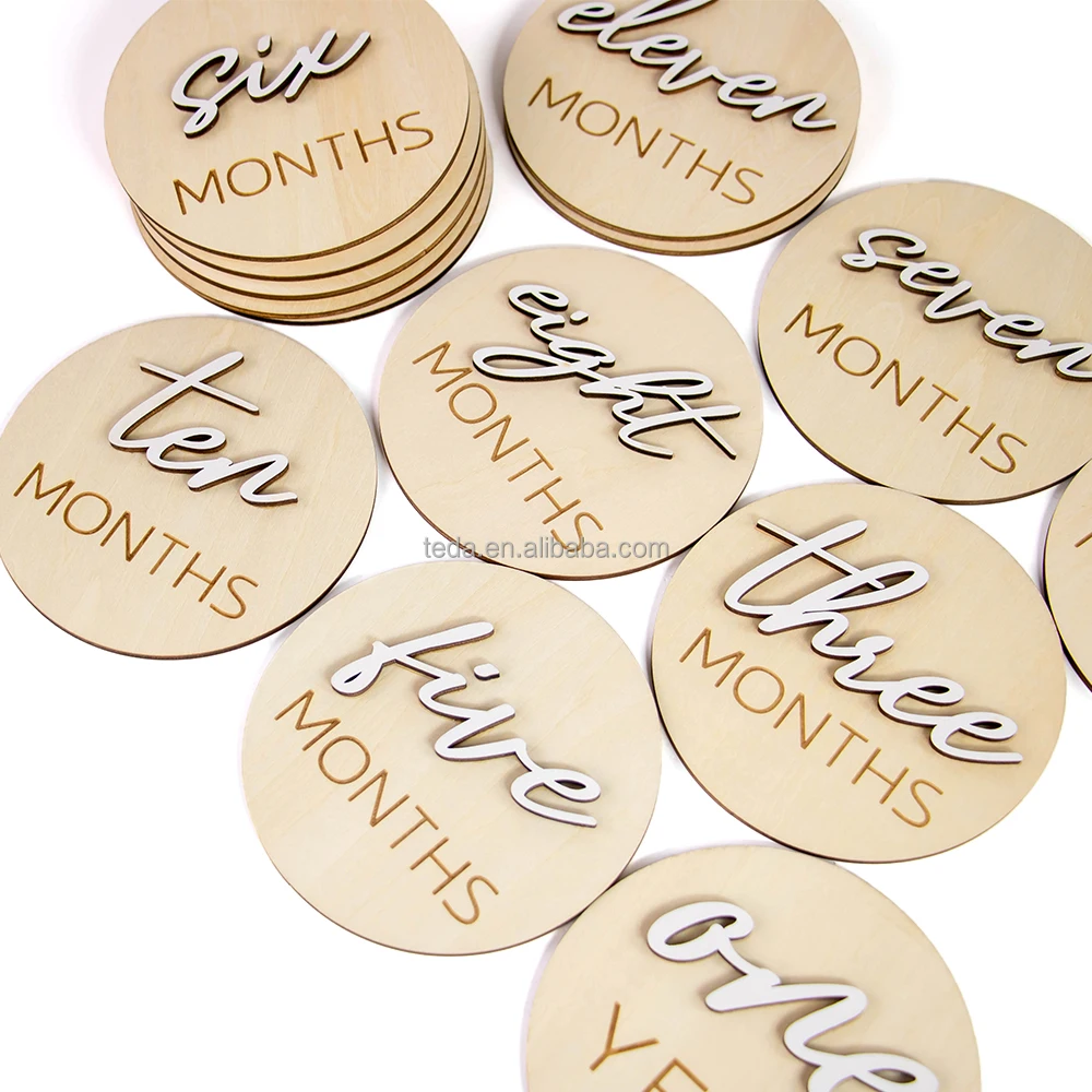 Sign Crafts Baby Milestone Cards Shooting Props Home Decoration Round Wooden Jinn Home Custom Wood Disc Engraving Letters Carved