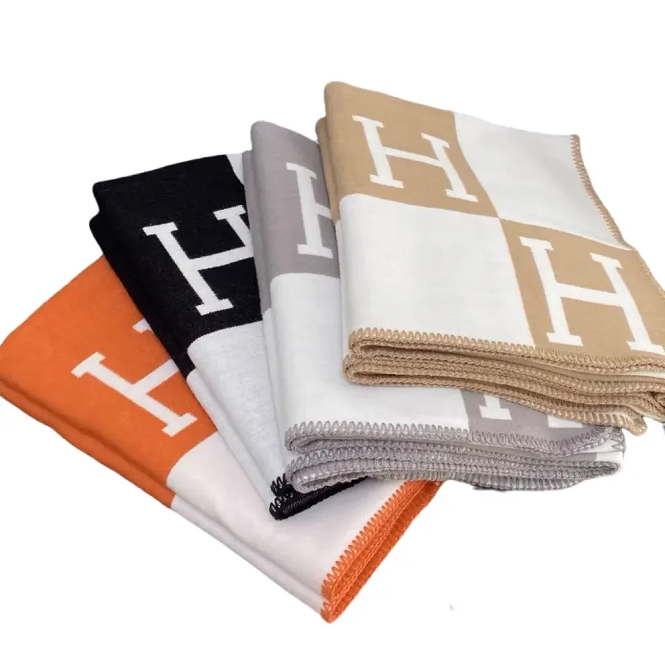 Wholesale Cashmere Wool H Letter Throw Blanket, Luxury H Blanket, Blanket H Letter Design
