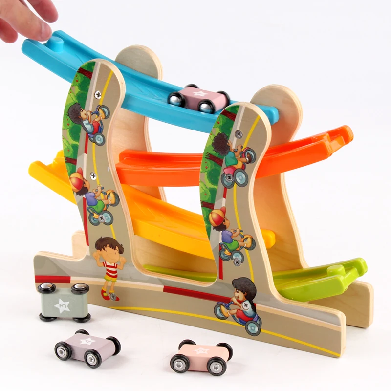 Wooden Car Early Educational Good gifts Cute Gliding Car Sets  Race Track for Toddlers