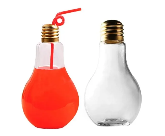 400ml Light Bulb Glass Beverage Tea Water Drink Bottle Jug with Plastic Sealing lid for Home Coffee Shop Decor Flower Vase