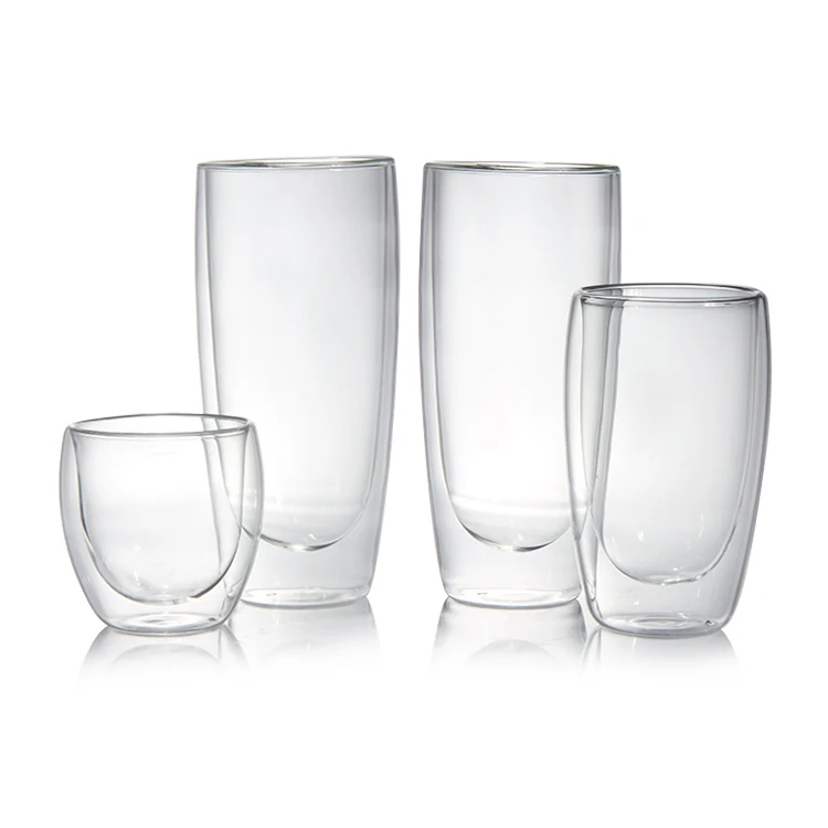 Customized High Borosilicate Material Mug,Reusable Cup,Double-layer Flat Bottomed Glass Coffee Cup