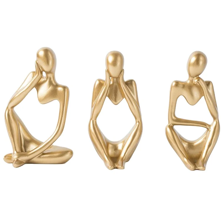 New Design Abstract Modern Sculpture No Seeing No Listening No Speaking Statues Resin Figurine Set For Home Ornament