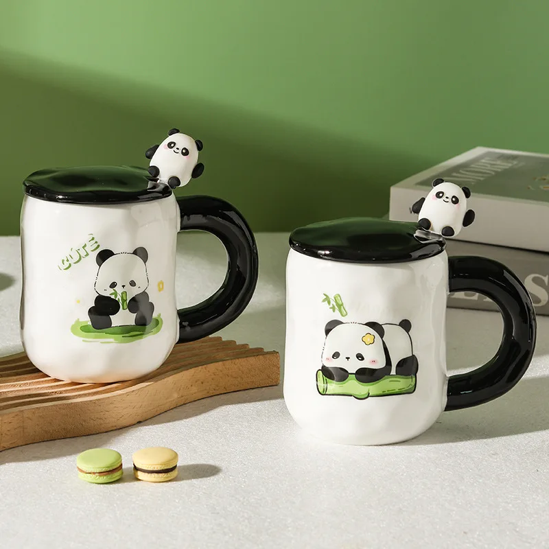 Cute Panda Ceramic Mugs Home Large Capacity Mug Drinking Coffee Ceramic Mugs With Lid Spoon