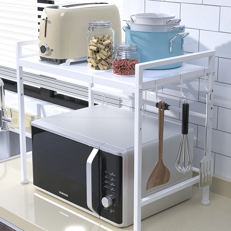 High Quality Carbon Steel Kitchen Rack Adjustable Standing Type Microwave Oven Organizer Shelf Rack