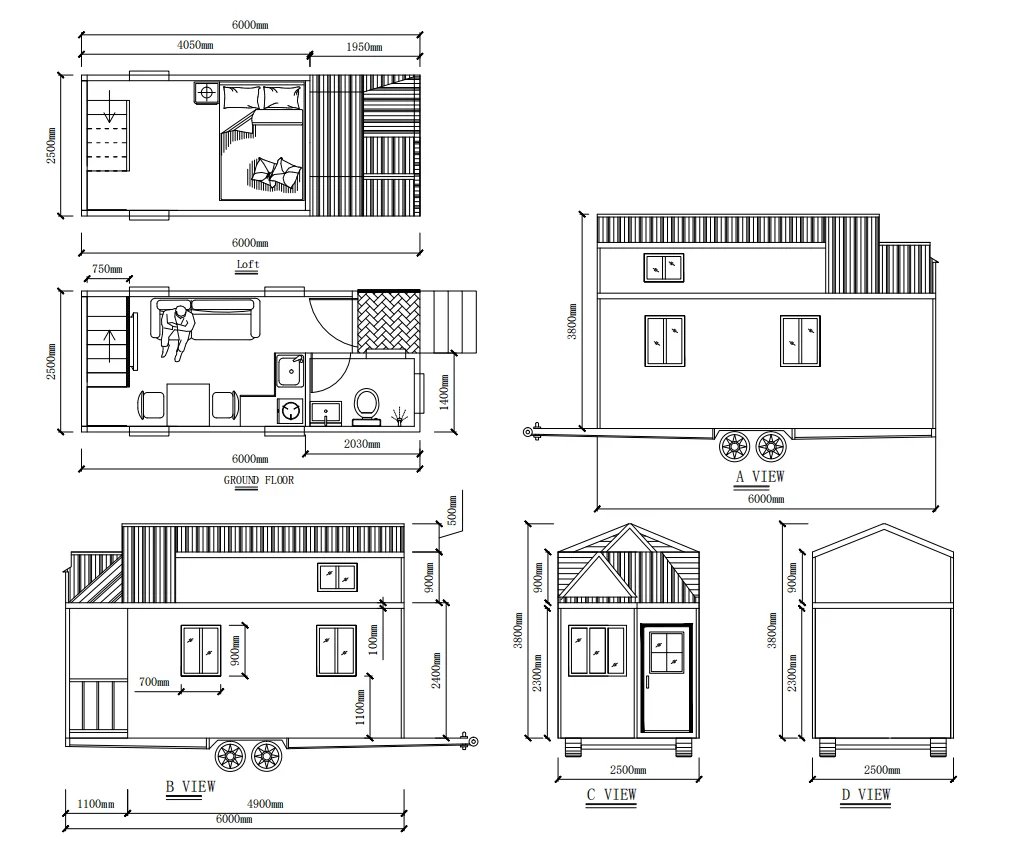 Prefabricated Tiny House Trailer Container on Movable Wheels travel trailer