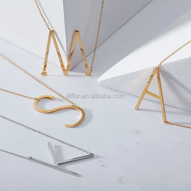 Liliflor Letter Necklaces Alphabet Initial Pendants Necklace Gold Stainless Steel Choker Necklace for Women Jewelry P9027-G 2