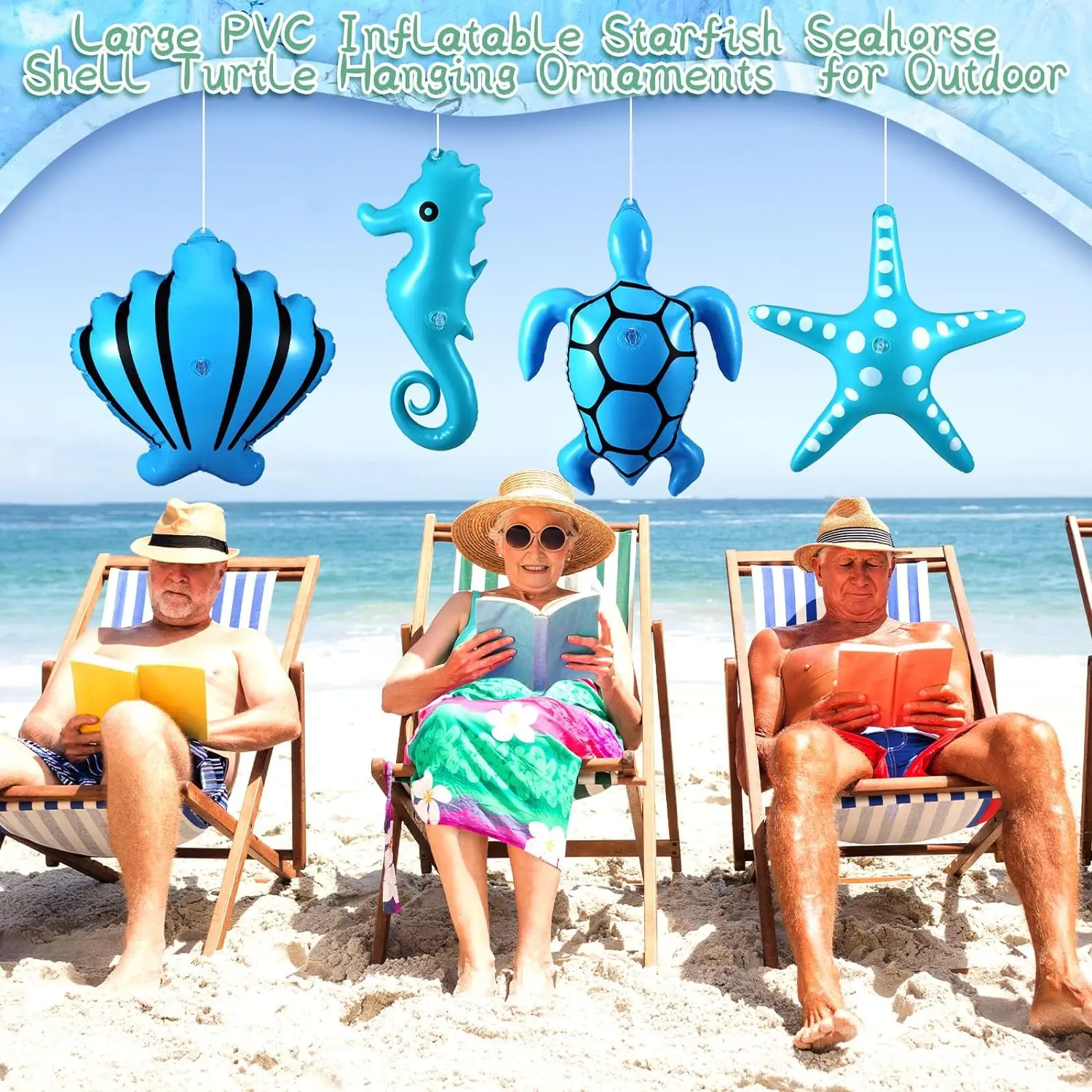 New Customizable PVC 12pcs Inflatable Marine Animal Seahorse Shell Turtle Large Hanging Ornament for Patio Pool Party Decoration