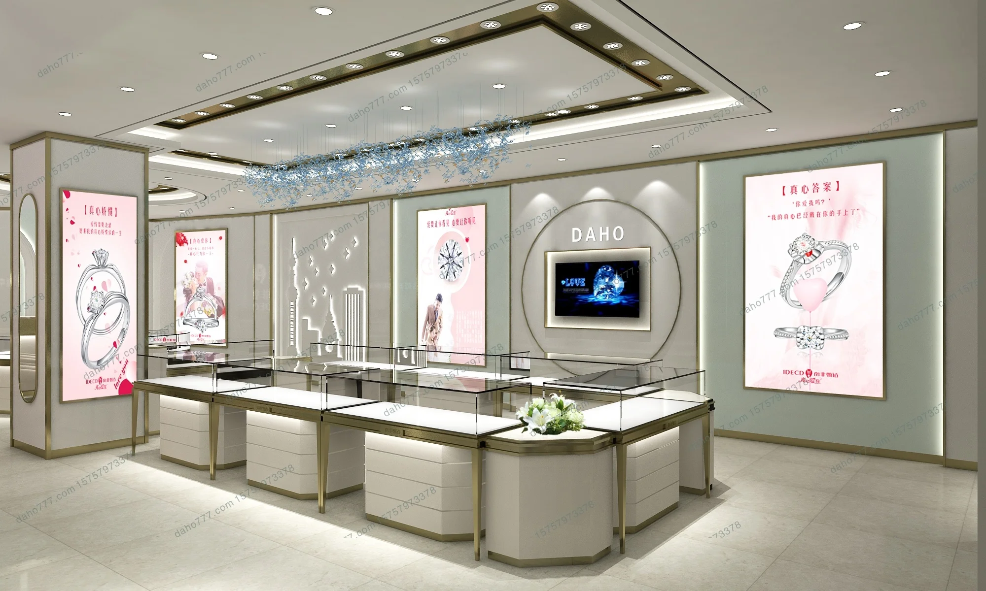 Modern Style Mall Wooden Jewelry Wall Showcase Jewellery Counter Display Showroom Cabinet Display Rack Designs