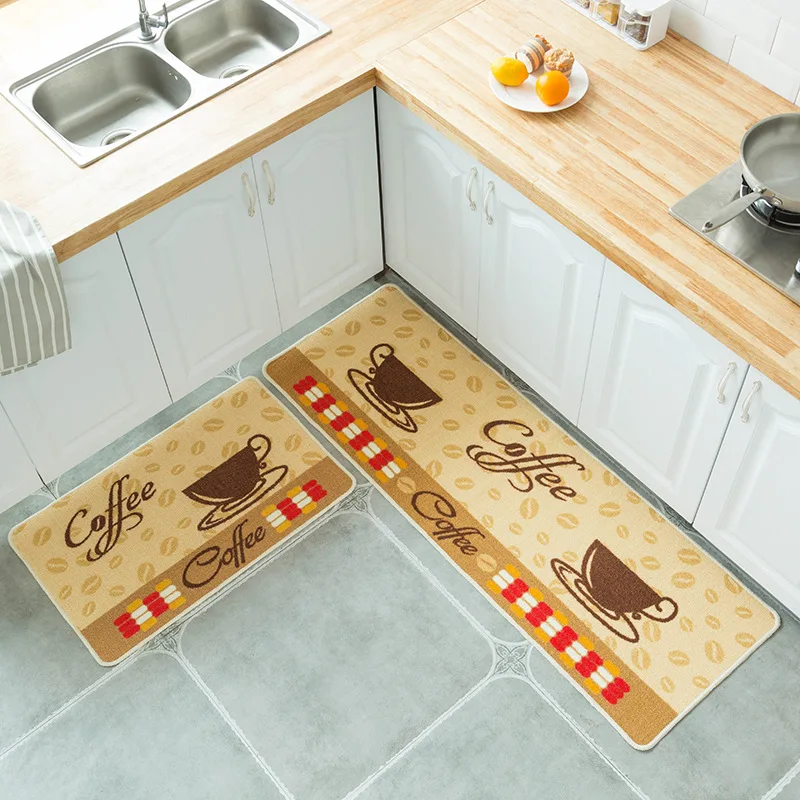 Custom Printed Design Anti-slip Polyester Kitchen Mat Set Machine Washable Kitchen Mat