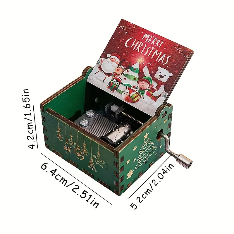 Wooden hand-cranked music box Merry Christmas music painted music box ornaments exquisite gifts home decorations