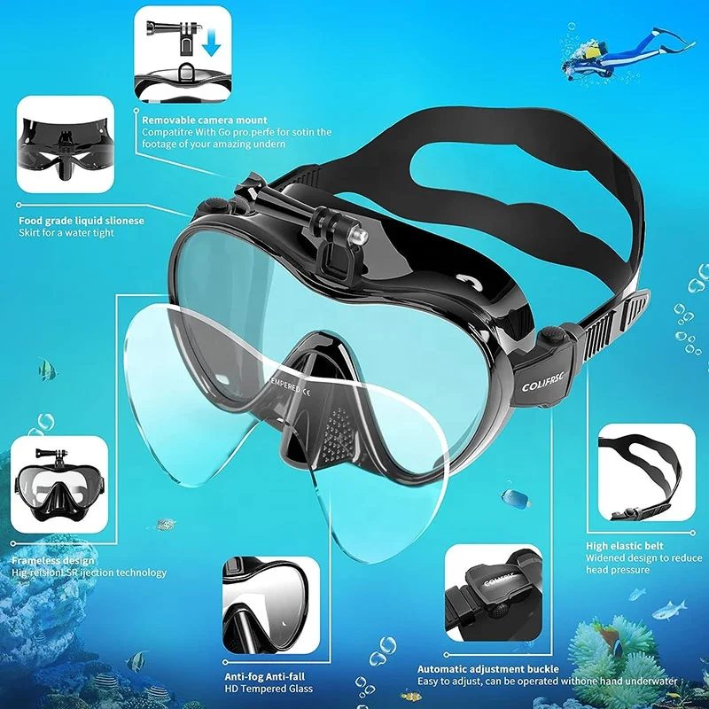 High Quality Big Eye Single Lens Low Volume Wide View Professional Deep Diving Masks Spearfishing Mask For Snorkeling