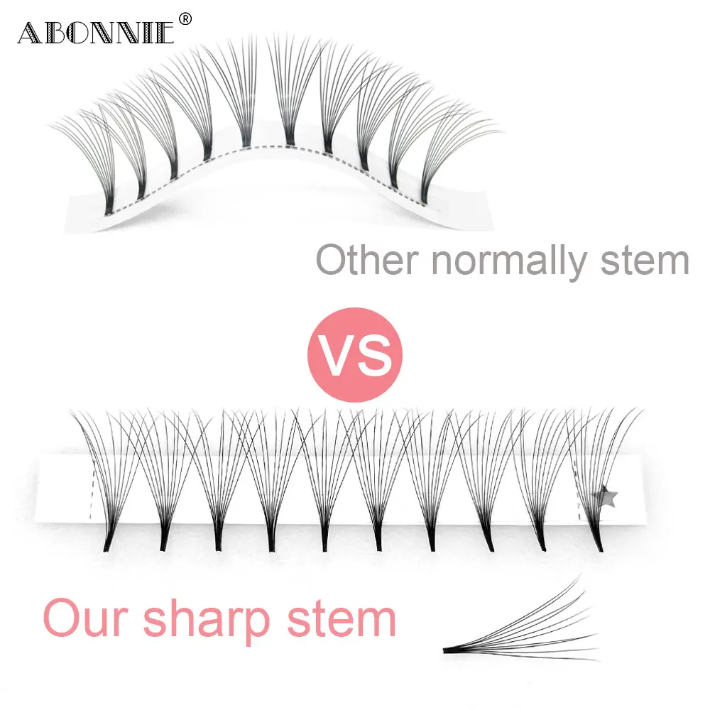 
Abonnie pointy base 0.07 heat bonded sharp pre made 10d fans thin pre made volume fan eyelash extension pre made volume fans 