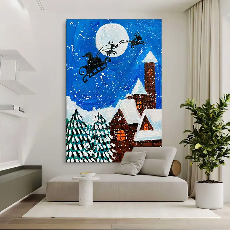 100% Handmade Art work living room wall decoration home decorative White Snow Christmas wall painting for living room promotion