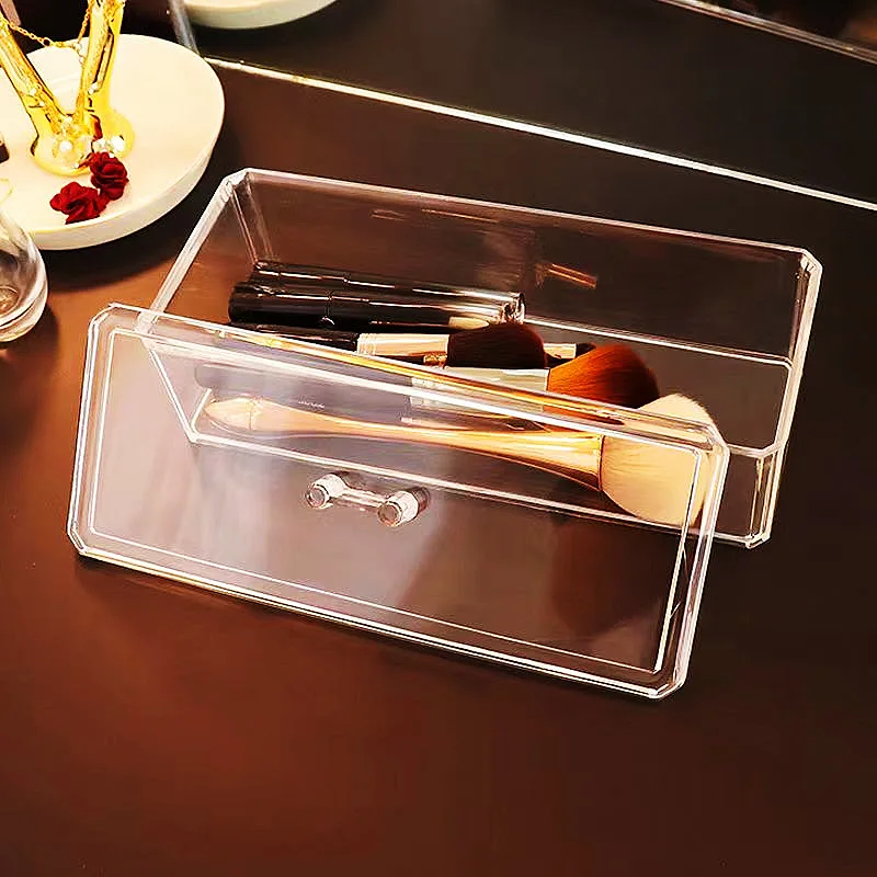 NISEVEN Hot Selling 3 Grid Acrylic Drawer Organizer Waterproof Bathroom Cotton Swab Box with Lid Clear Acrylic Storage Box