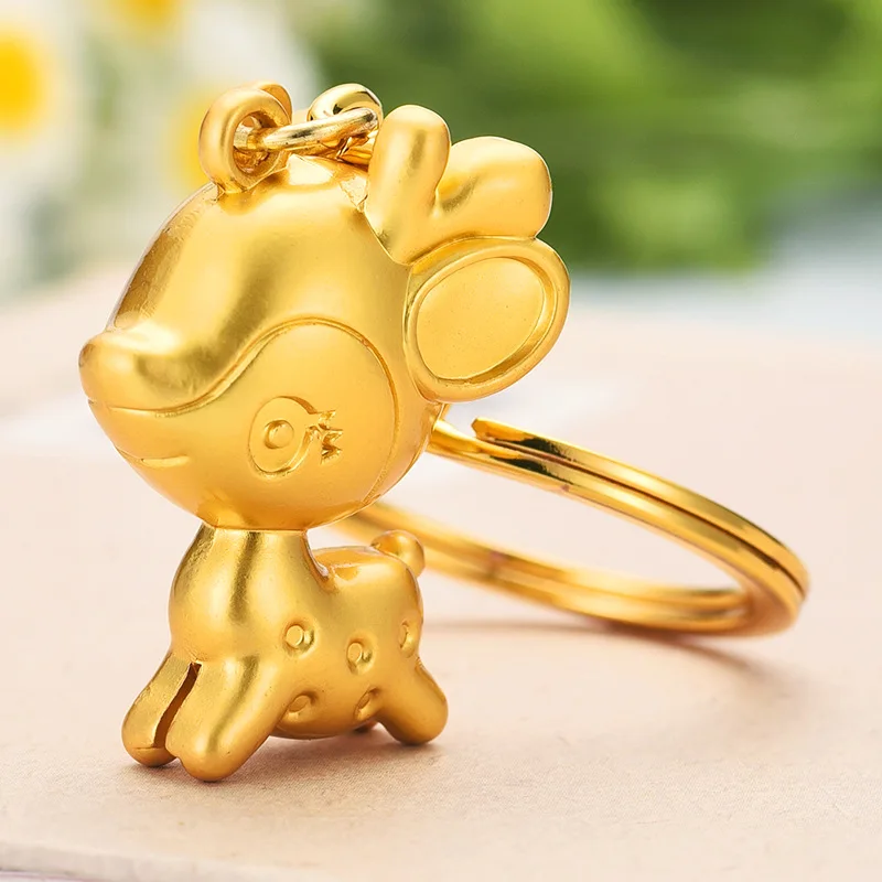 Customized 3D Craft Cute Deer Animal Toys Keyrings  Cartoon Key Chains Christmas Gifts Tree Car Decoration Gold Metal Keychains
