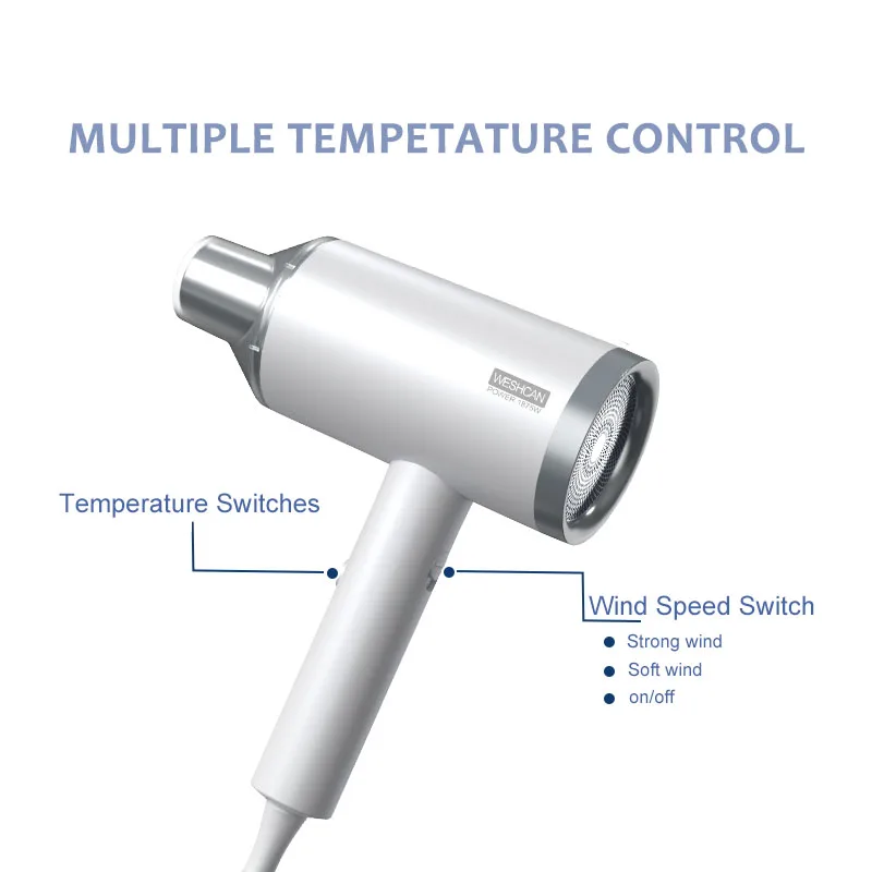 Weshcan New Design Popular Hotel Hair Dryer Fast Velocity Household Hair Dryer for Bathroom