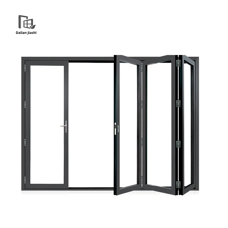 2layer glass 5+12A+5 Aluminum double fold multi-fold tempered sliding system door