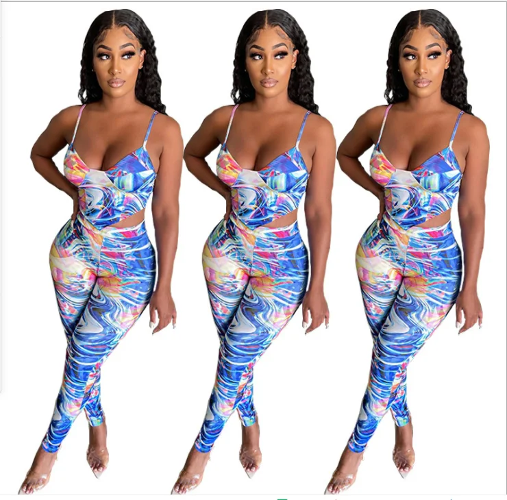 Женский комплект из 2 предметов, новый модный трендовый пикантный комплект на бретельках с принтом в европейском и американском стиле для весны и лета