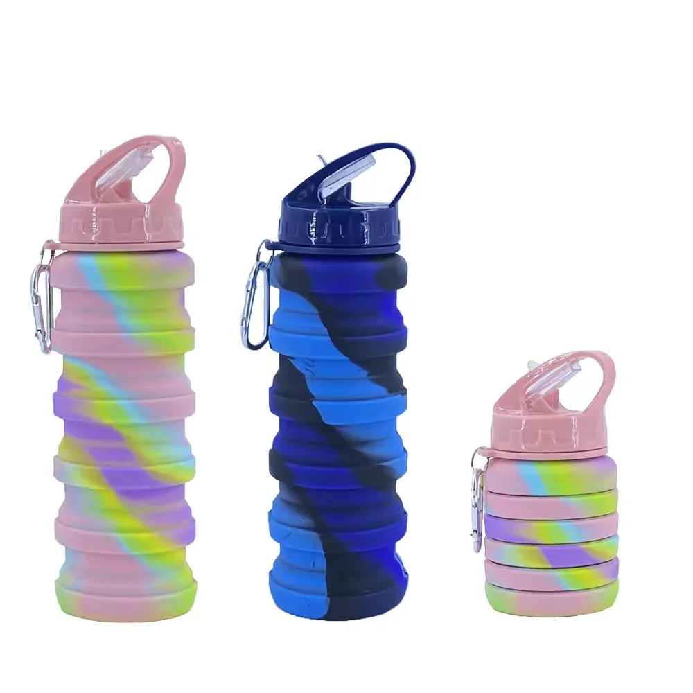 Outdoor travel water bottle sports bottle folding camouflage 355ml New silicone folding telescopic water bottle