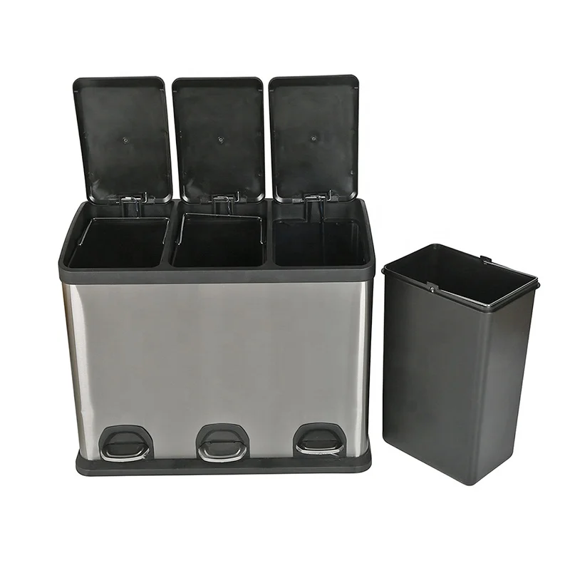 Competitive Recycle Sale Stainless Steel Kitchen Sorting Garbage Bins 3-in-1 Waste Separation Pedal 2 Compartment Rectangle Bin