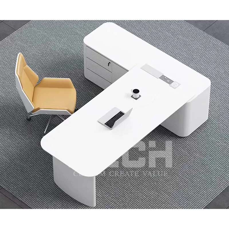 Новое поступление белая L-образная дизайнерская директорская компьютерная офисная станция современный офисный стол руководителя