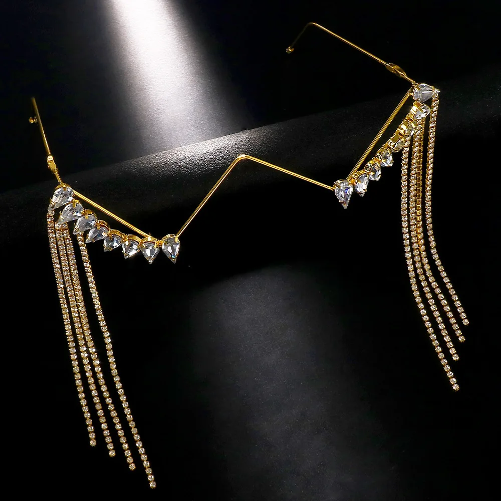 tassels eyeglass frame crystals face accessories unique women frame Rhinestone glasses  hanging shiny 2023