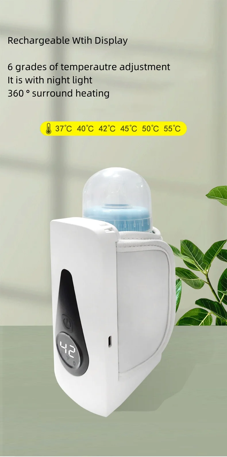 Portable Baby Milk Warmer LED Display Waterproof Intelligent Temperature Adjust Waterless Warmer Outdoor Travel Feeding Products